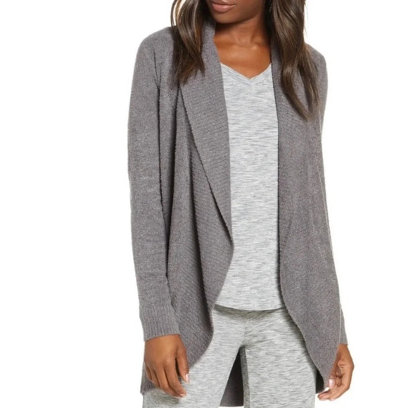 Barefoot Dreams Gray CozyChic Lite Knit Circle Cardi Cardigan Sweater Medium - Picture 3 of 12